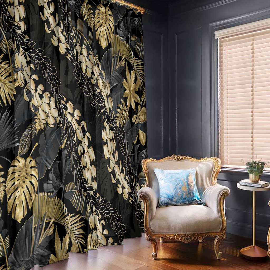 Gold Tropical Leaves Hawaii Mikioi Lei Window Curtain Luxury Stylized LT01 - Polynesian Pride