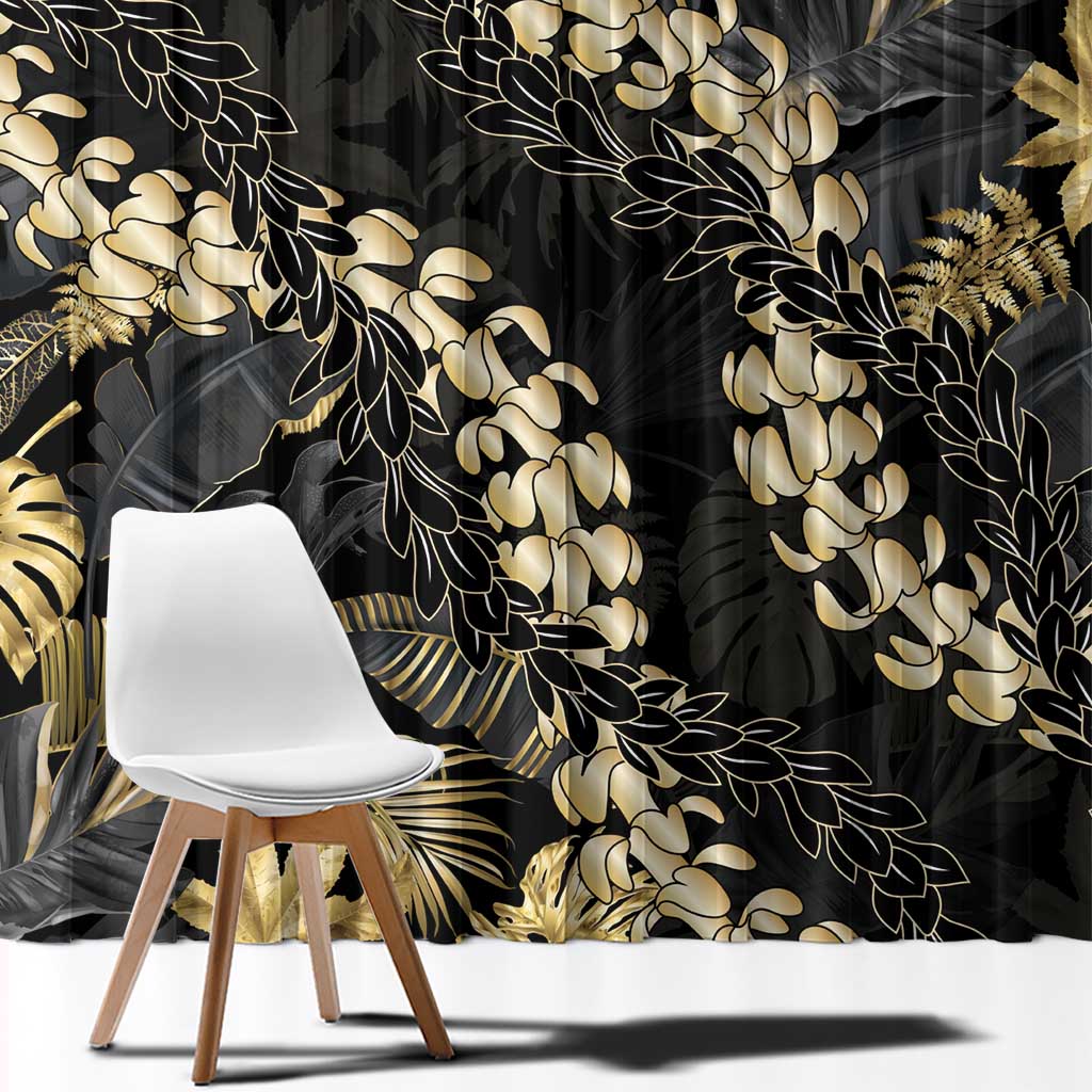 Gold Tropical Leaves Hawaii Mikioi Lei Window Curtain Luxury Stylized LT01 - Polynesian Pride