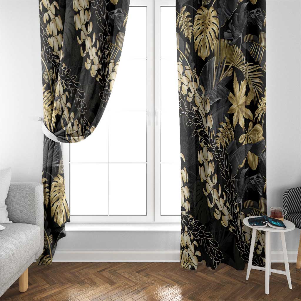 Gold Tropical Leaves Hawaii Mikioi Lei Window Curtain Luxury Stylized LT01 - Polynesian Pride