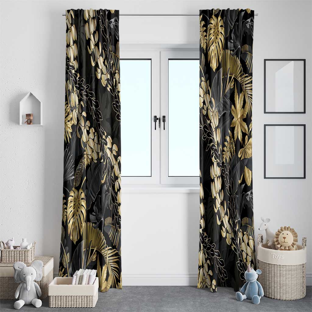 Gold Tropical Leaves Hawaii Mikioi Lei Window Curtain Luxury Stylized LT01 - Polynesian Pride