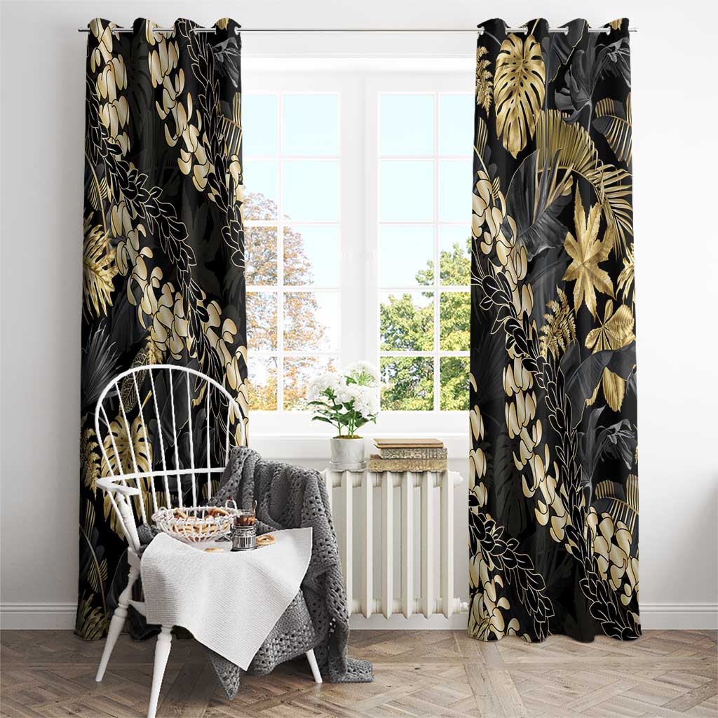 Gold Tropical Leaves Hawaii Mikioi Lei Window Curtain Luxury Stylized LT01 - Polynesian Pride