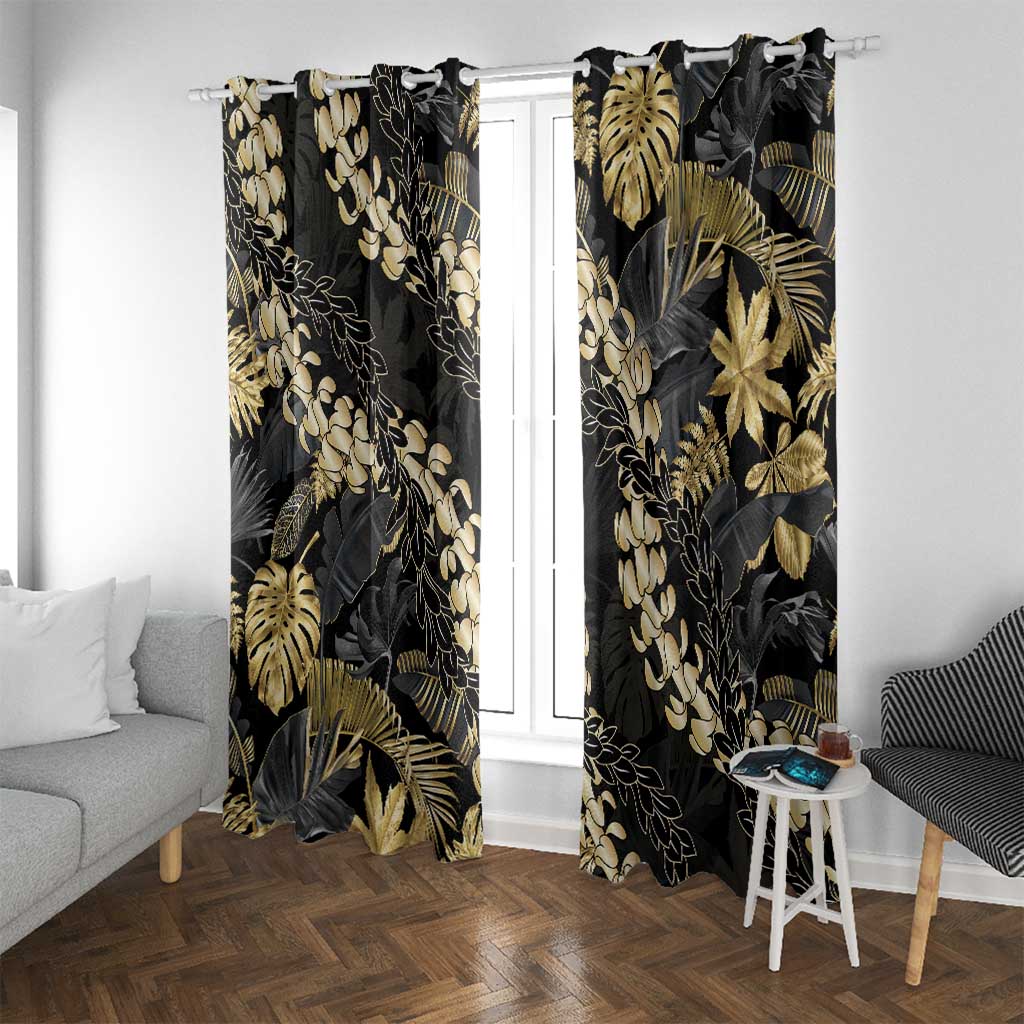 Gold Tropical Leaves Hawaii Mikioi Lei Window Curtain Luxury Stylized LT01 With Grommets Gold - Polynesian Pride