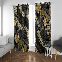Gold Tropical Leaves Hawaii Mikioi Lei Window Curtain Luxury Stylized LT01 With Grommets Gold - Polynesian Pride