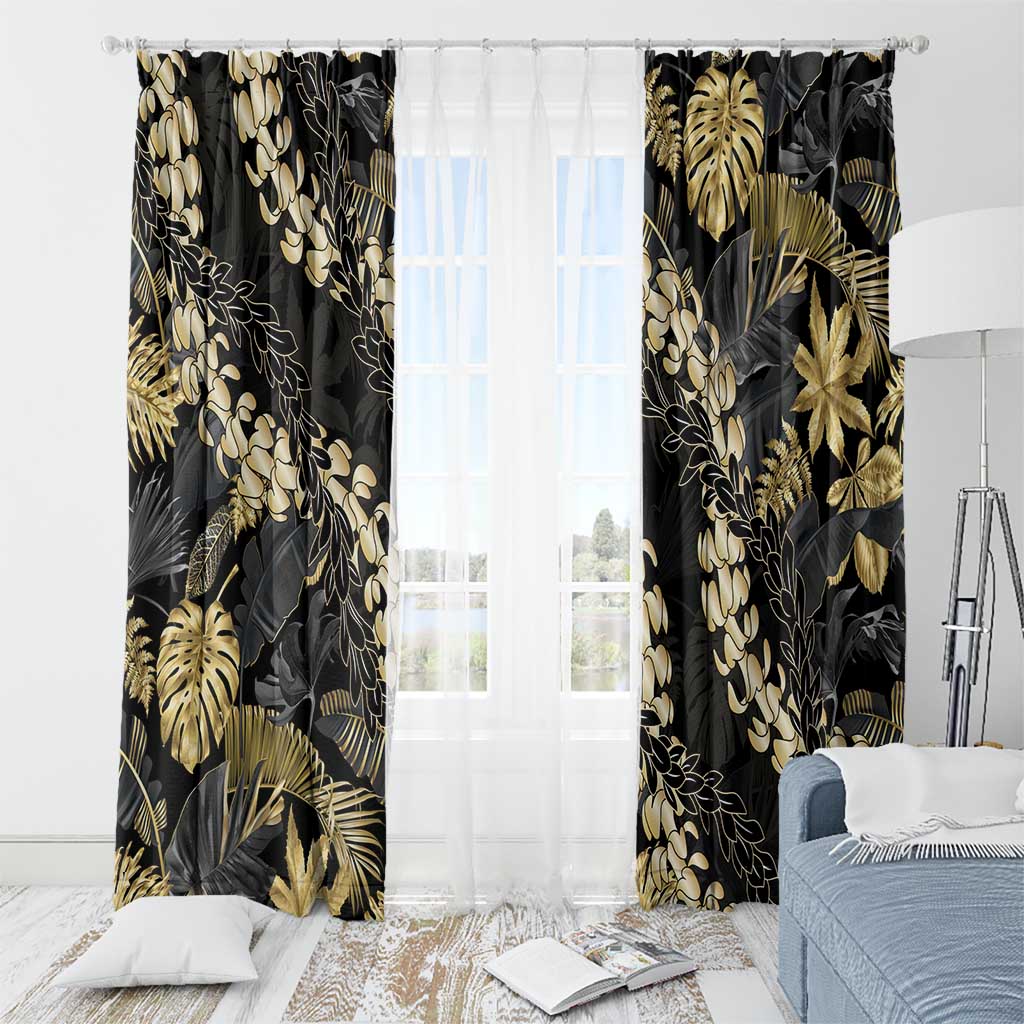 Gold Tropical Leaves Hawaii Mikioi Lei Window Curtain Luxury Stylized LT01 - Polynesian Pride