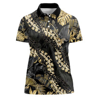 Gold Tropical Leaves Hawaii Mikioi Lei Women Polo Shirt Luxury Stylized - Polynesian Pride