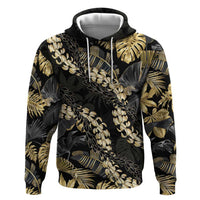 Gold Tropical Leaves Hawaii Mikioi Lei Zip Hoodie Luxury Stylized - Polynesian Pride