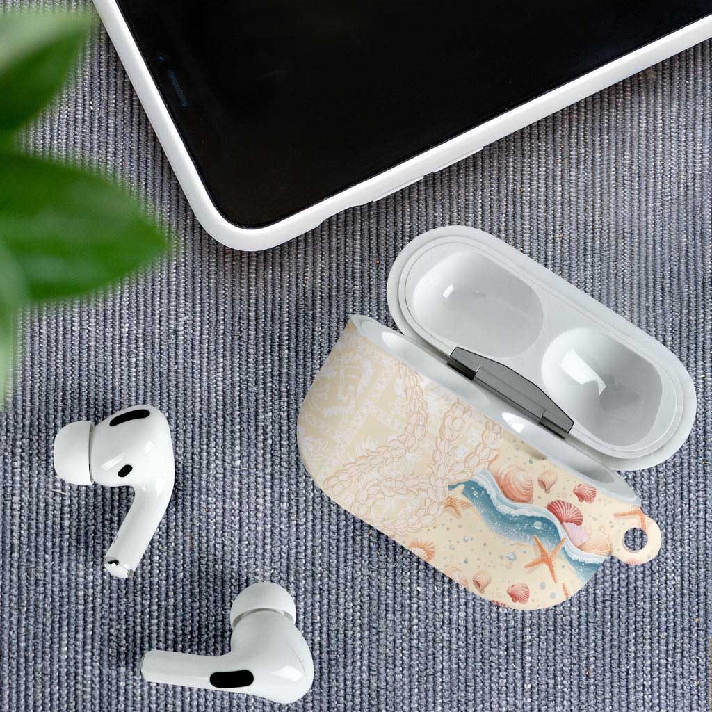 Beige Hawaii Lei Seashells Starfish AirPods Case Sandy Sylized - Polynesian Pride