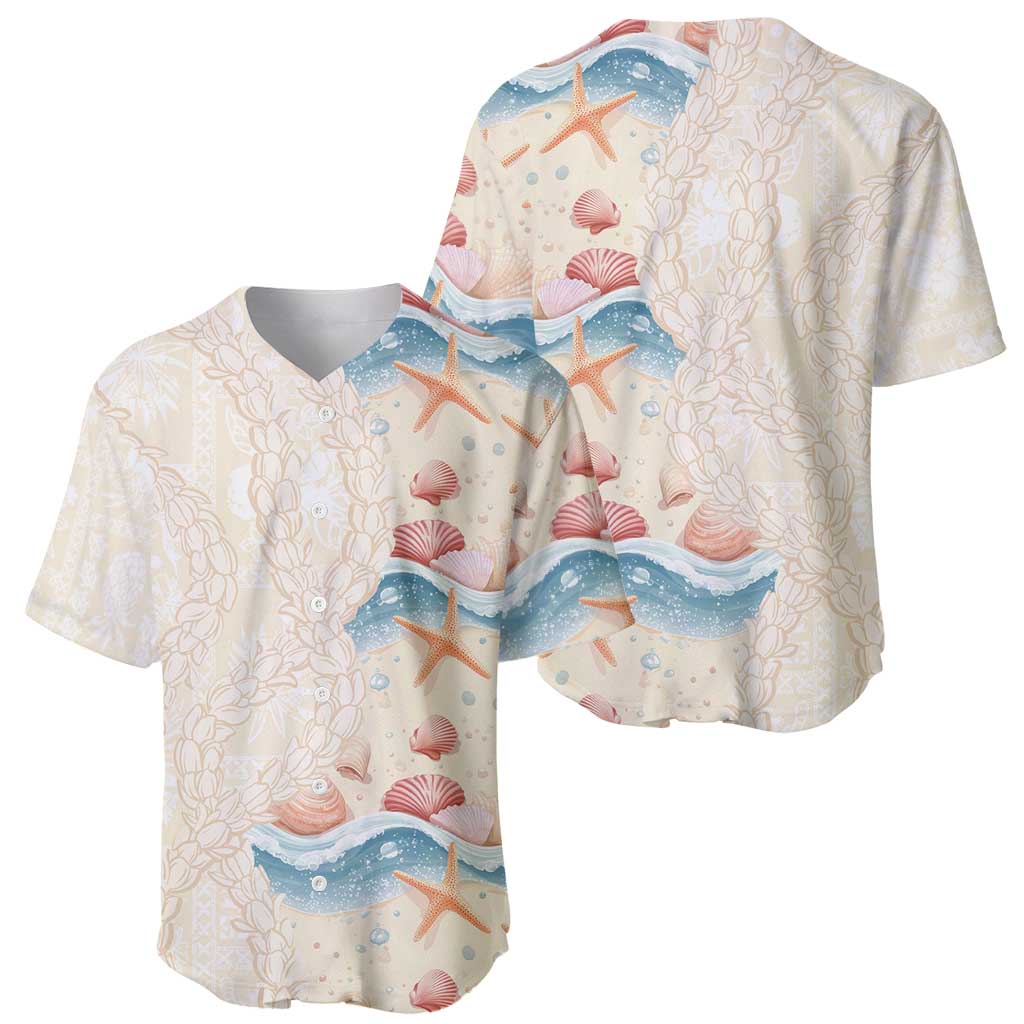 Beige Hawaii Lei Seashells Starfish Baseball Jersey Sandy Sylized LT01 - Polynesian Pride