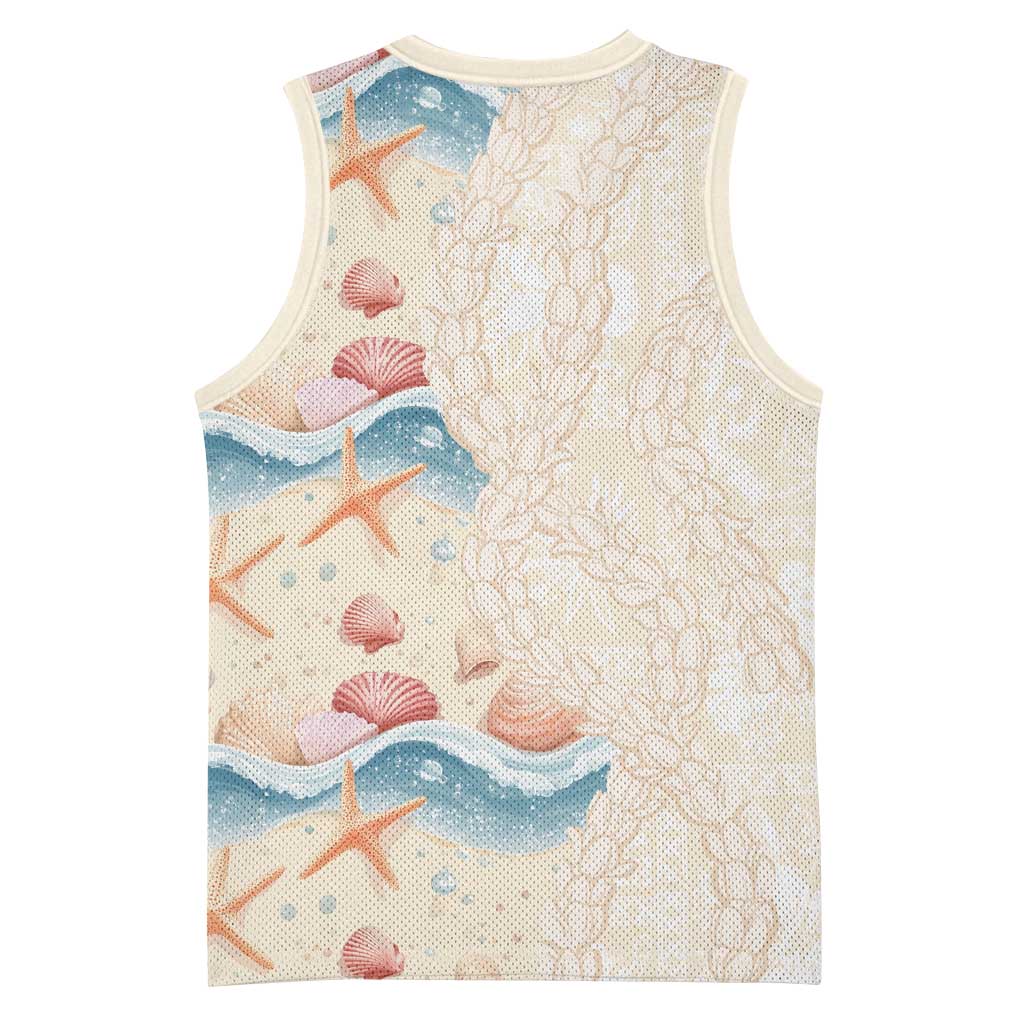 Beige Hawaii Lei Seashells Starfish Basketball Jersey Sandy Sylized - Polynesian Pride