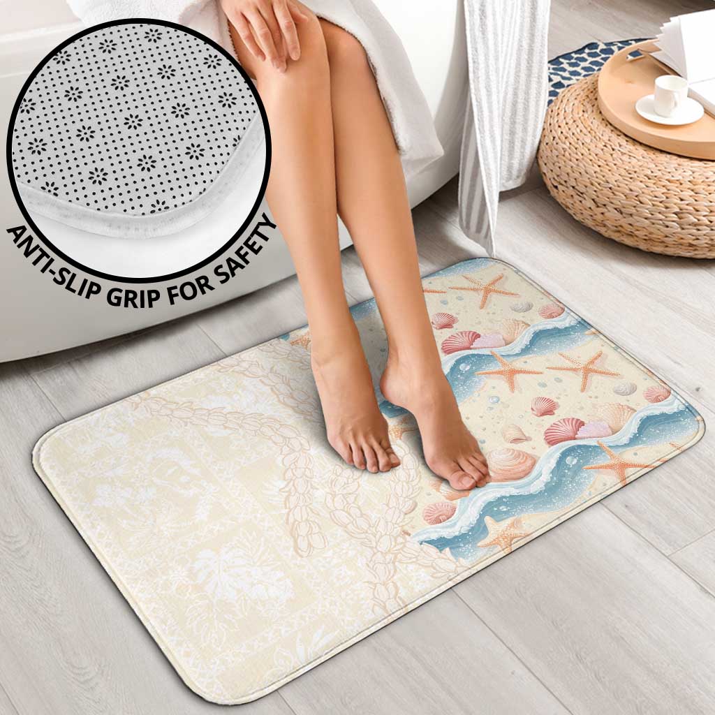 Beige Hawaii Lei Seashells Starfish Bathroom Set Sandy Sylized - Polynesian Pride