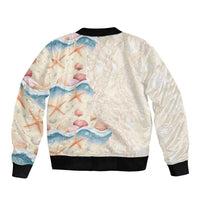 Beige Hawaii Lei Seashells Starfish Bomber Jacket Sandy Sylized - Polynesian Pride