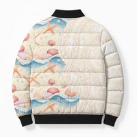 Beige Hawaii Lei Seashells Starfish Bomber Puffer Jacket Sandy Sylized - Polynesian Pride