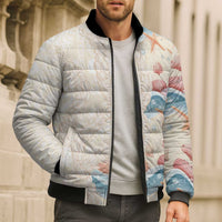 Beige Hawaii Lei Seashells Starfish Bomber Puffer Jacket Sandy Sylized - Polynesian Pride