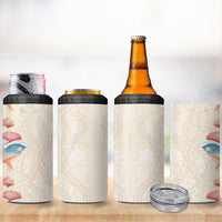 Beige Hawaii Lei Seashells Starfish 4 in 1 Can Cooler Tumbler Sandy Sylized - Polynesian Pride
