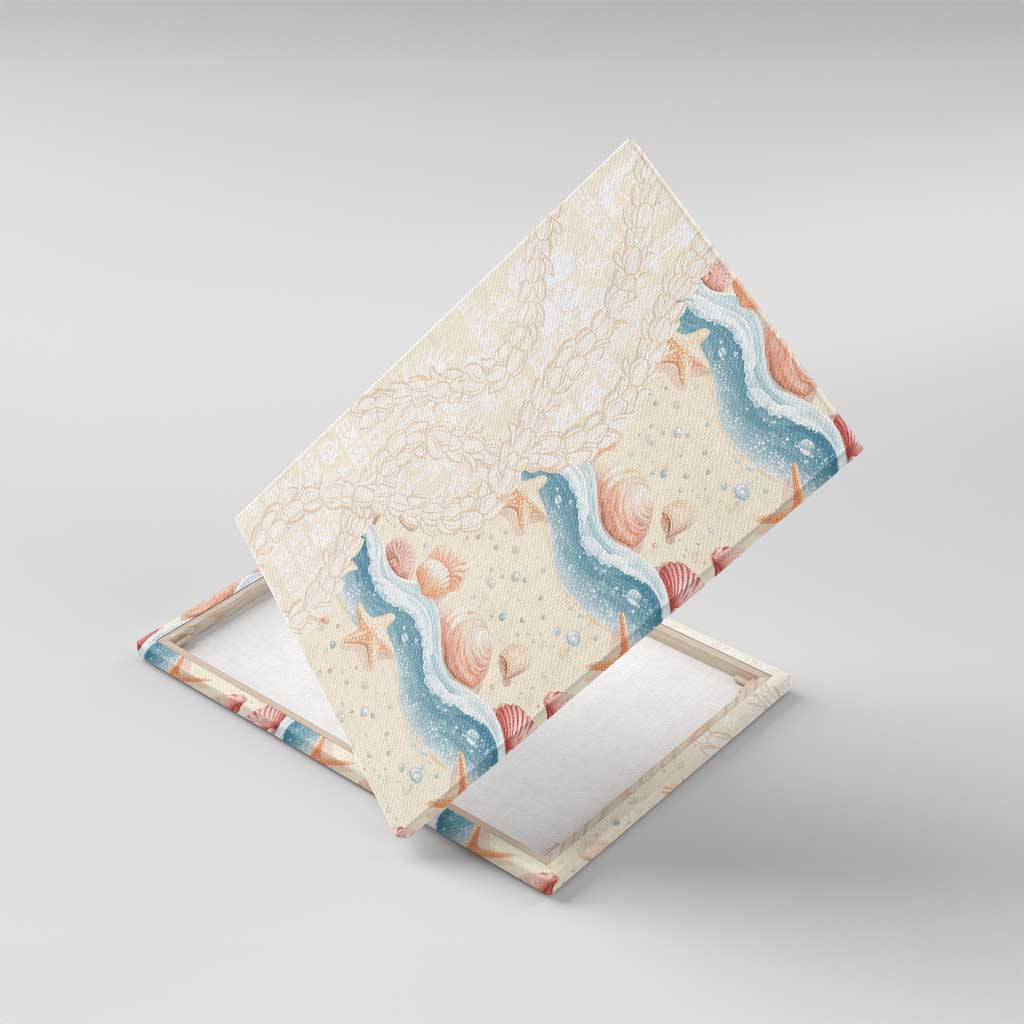 Beige Hawaii Lei Seashells Starfish Canvas Wall Art Sandy Sylized - Polynesian Pride