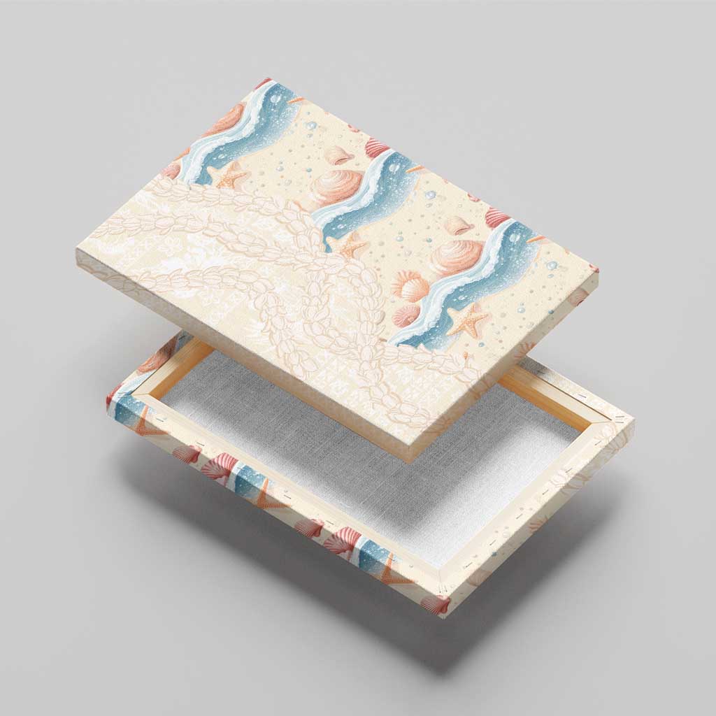 Beige Hawaii Lei Seashells Starfish Canvas Wall Art Sandy Sylized - Polynesian Pride