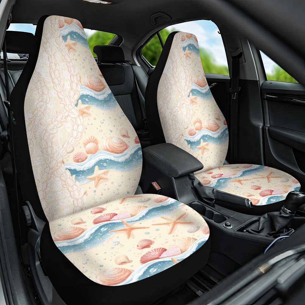 Beige Hawaii Lei Seashells Starfish Car Seat Cover Sandy Sylized - Polynesian Pride