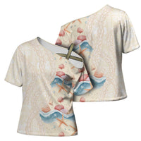 Beige Hawaii Lei Seashells Starfish Cross Shoulder Shirt Sandy Sylized - Polynesian Pride