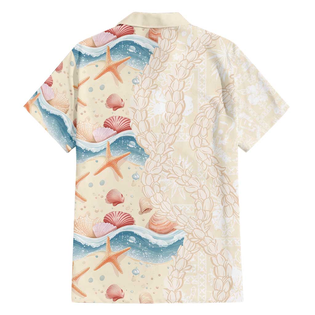 Beige Hawaii Lei Seashells Starfish Family Matching Long Sleeve Bodycon Dress and Hawaiian Shirt Sandy Sylized - Polynesian Pride