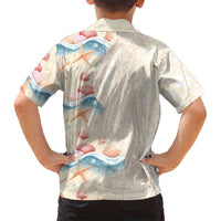 Beige Hawaii Lei Seashells Starfish Family Matching Off Shoulder Short Dress and Hawaiian Shirt Sandy Sylized - Polynesian Pride