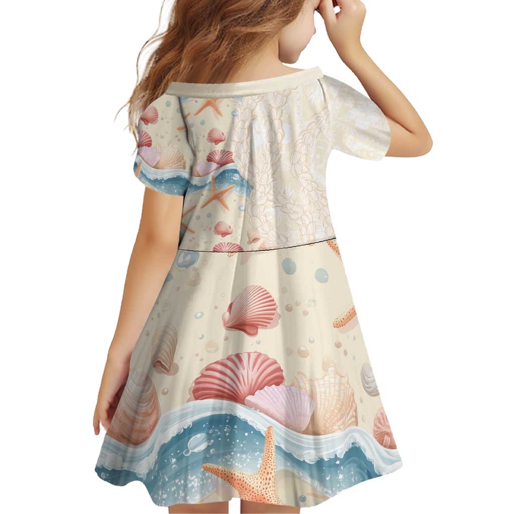 Beige Hawaii Lei Seashells Starfish Family Matching Off Shoulder Short Dress and Hawaiian Shirt Sandy Sylized - Polynesian Pride