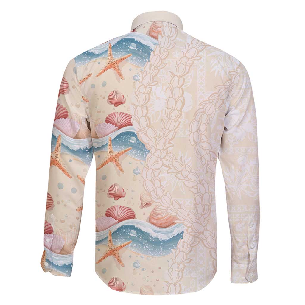 Beige Hawaii Lei Seashells Starfish Family Matching Puletasi and Hawaiian Shirt Sandy Sylized - Polynesian Pride