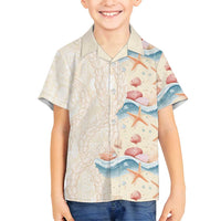 Beige Hawaii Lei Seashells Starfish Family Matching Tank Maxi Dress and Hawaiian Shirt Sandy Sylized - Polynesian Pride