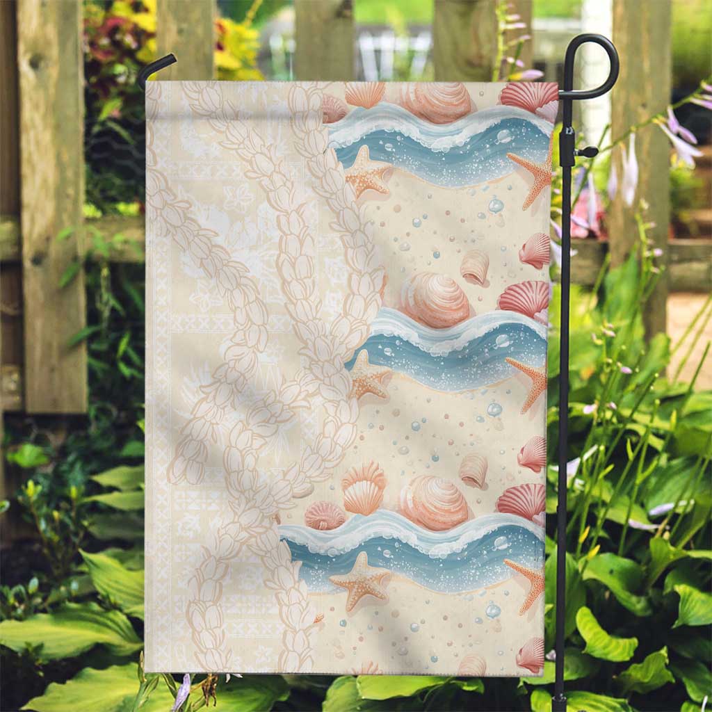 Beige Hawaii Lei Seashells Starfish Garden Flag Sandy Sylized - Polynesian Pride