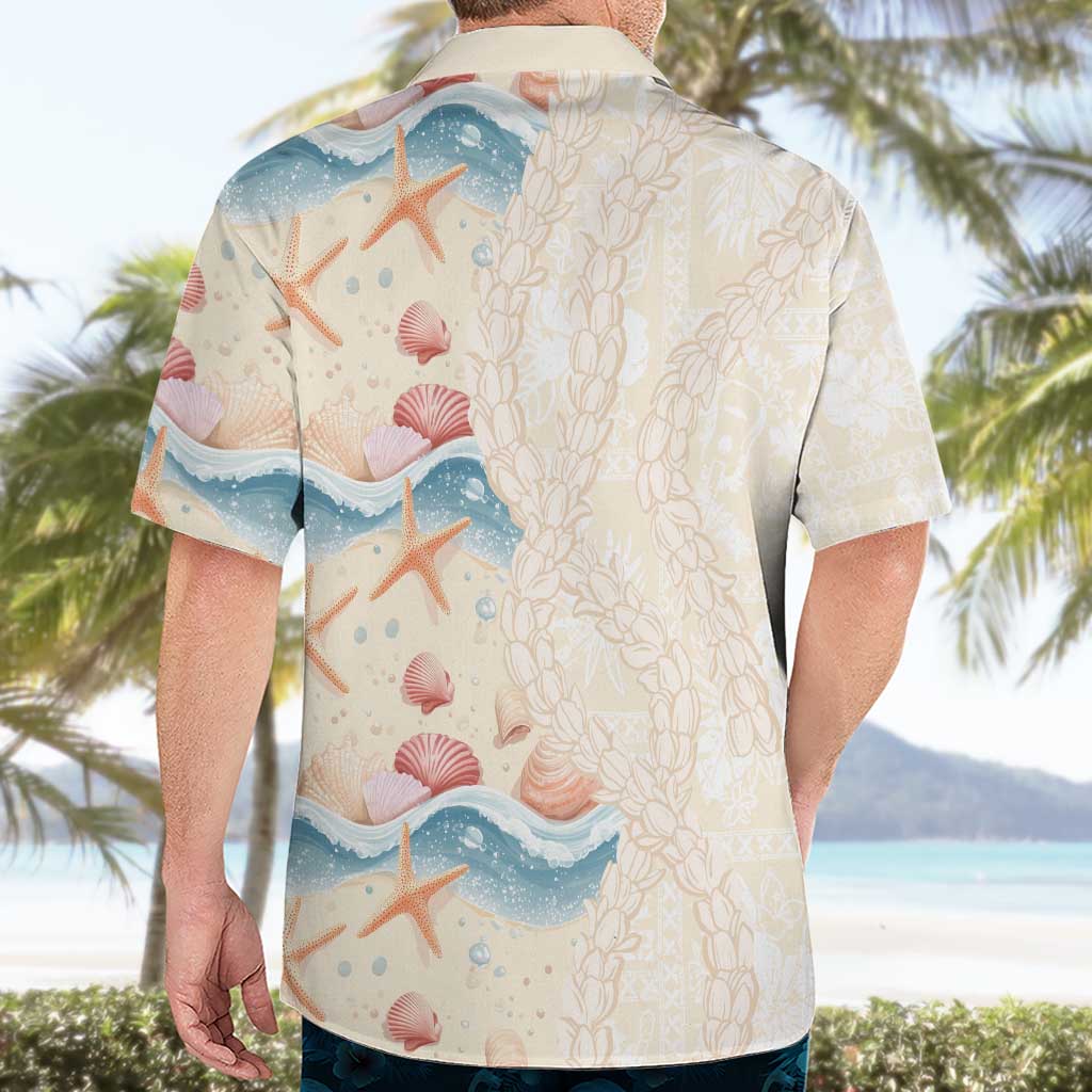Beige Hawaii Lei Seashells Starfish Hawaiian Shirt Sandy Sylized - Polynesian Pride