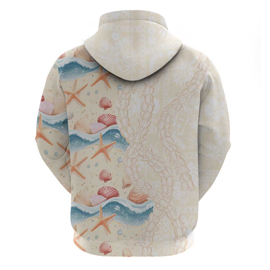 Beige Hawaii Lei Seashells Starfish Hoodie Sandy Sylized - Polynesian Pride