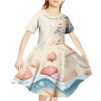 Beige Hawaii Lei Seashells Starfish Kid Short Sleeve Dress Sandy Sylized - Polynesian Pride