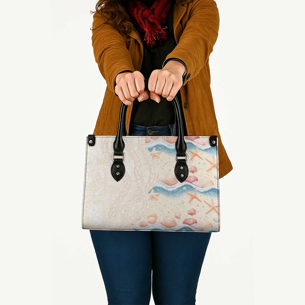 Beige Hawaii Lei Seashells Starfish Leather Bag Sandy Sylized - Polynesian Pride