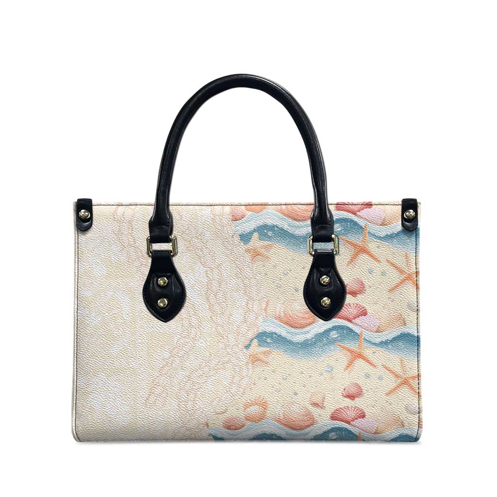 Beige Hawaii Lei Seashells Starfish Leather Bag Sandy Sylized - Polynesian Pride