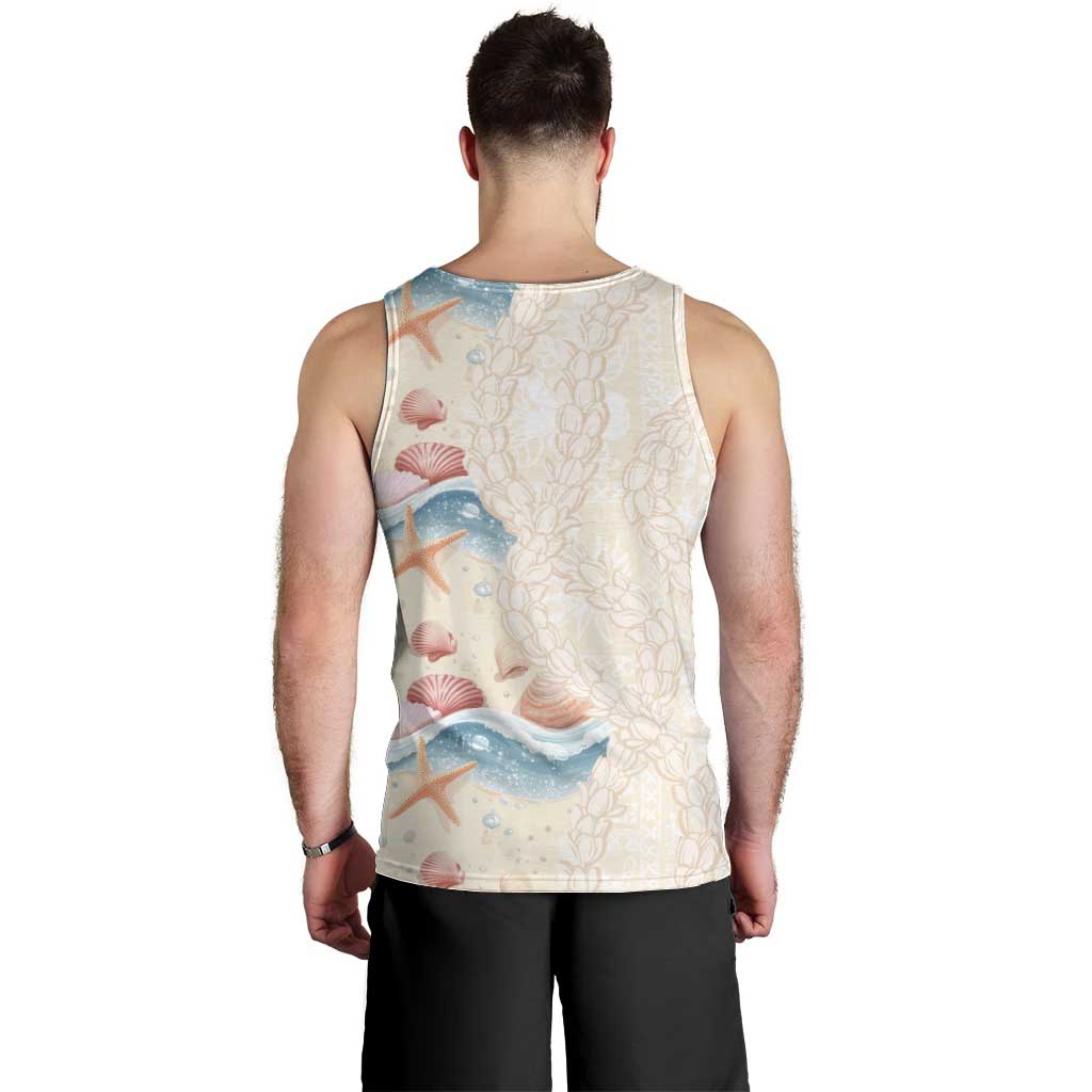 Beige Hawaii Lei Seashells Starfish Men Tank Top Sandy Sylized - Polynesian Pride