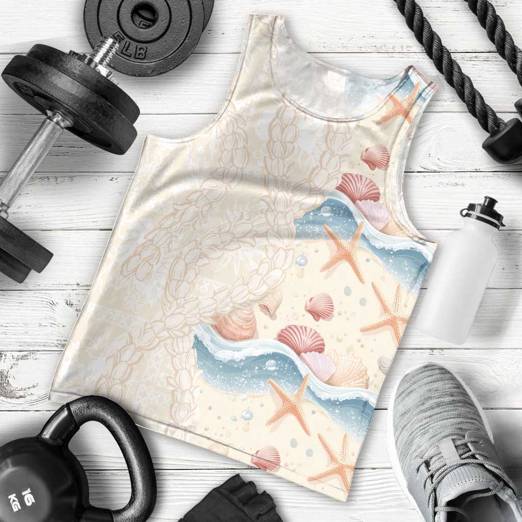 Beige Hawaii Lei Seashells Starfish Men Tank Top Sandy Sylized - Polynesian Pride
