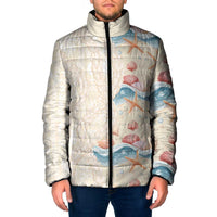 Beige Hawaii Lei Seashells Starfish Padded Jacket Sandy Sylized - Polynesian Pride