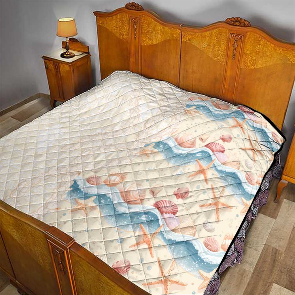 Beige Hawaii Lei Seashells Starfish Quilt Sandy Sylized - Polynesian Pride