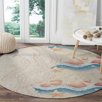 Beige Hawaii Lei Seashells Starfish Round Carpet Sandy Sylized LT01 - Polynesian Pride