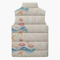 Beige Hawaii Lei Seashells Starfish Sleeveless Puffer Jacket Sandy Sylized - Polynesian Pride
