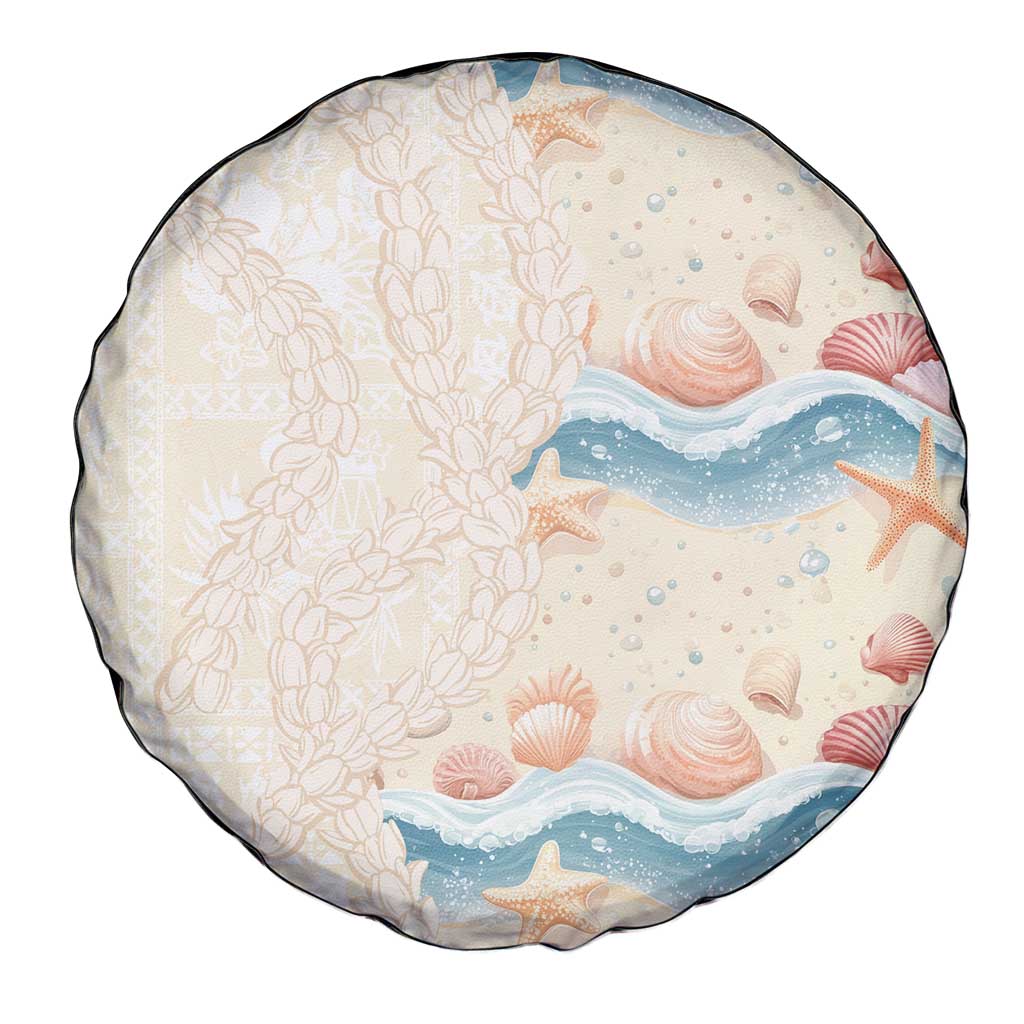 Beige Hawaii Lei Seashells Starfish Spare Tire Cover Sandy Sylized - Polynesian Pride
