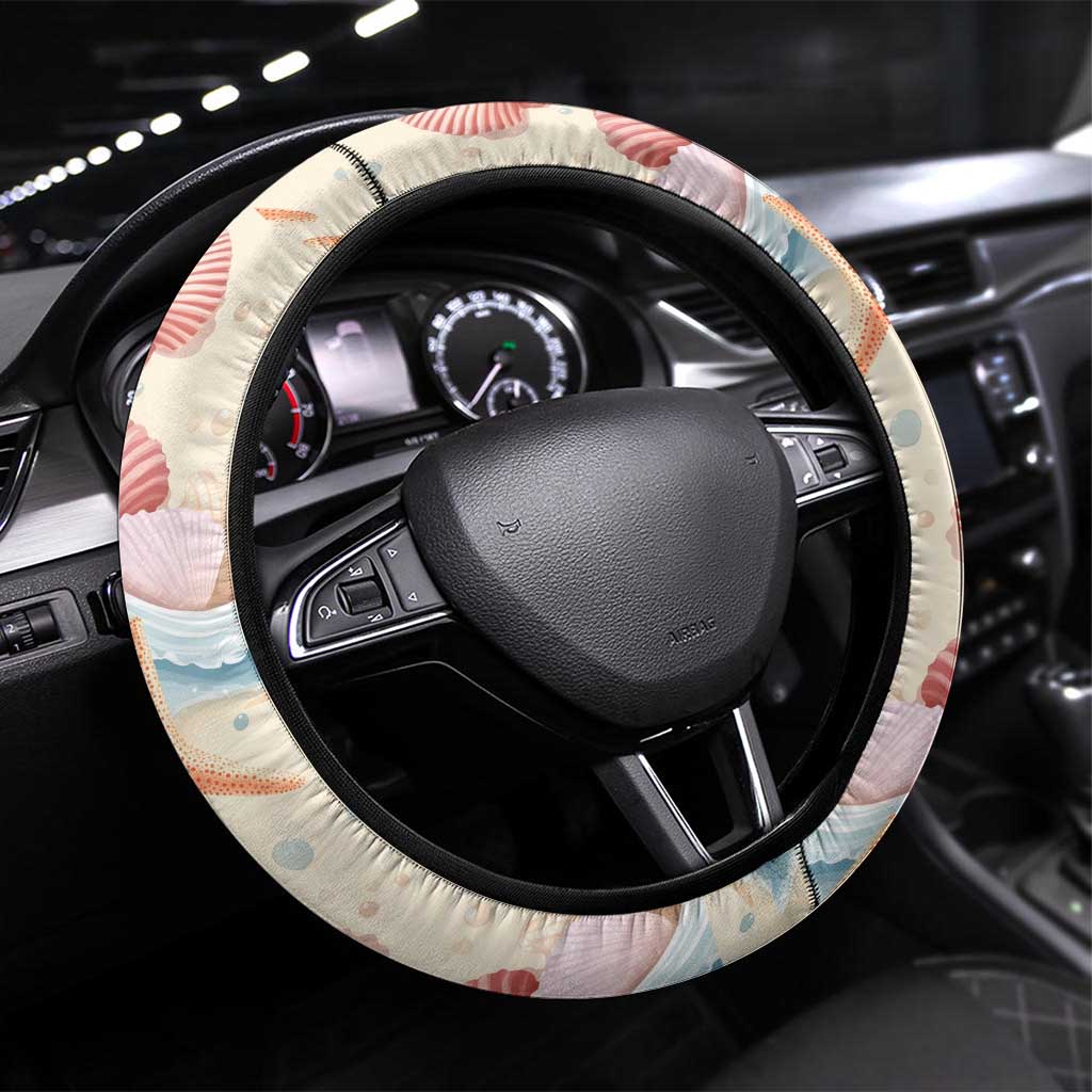 Beige Hawaii Lei Seashells Starfish Steering Wheel Cover Sandy Sylized - Polynesian Pride