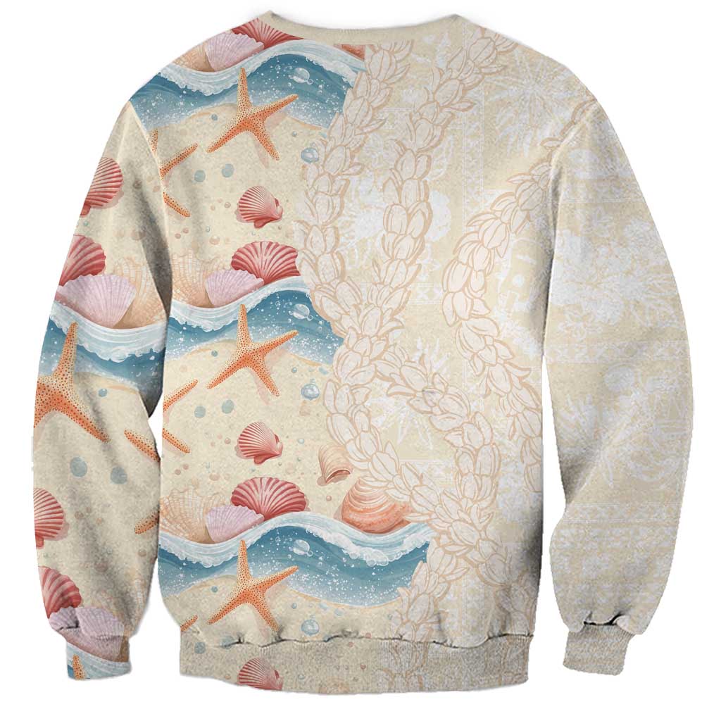 Beige Hawaii Lei Seashells Starfish Sweatshirt Sandy Sylized - Polynesian Pride