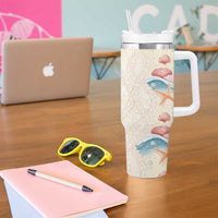 Beige Hawaii Lei Seashells Starfish Tumbler With Handle Sandy Sylized - Polynesian Pride