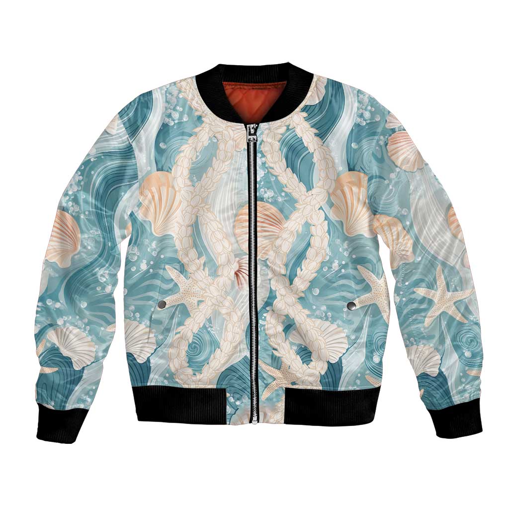Hawaii Lei Seashells Starfish Bomber Jacket Fresh Summer Vibe LT01 Unisex Blue - Polynesian Pride