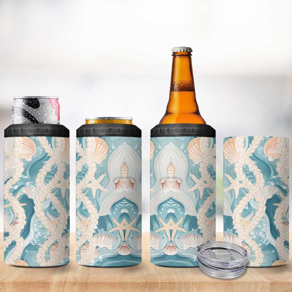 Hawaii Lei Seashells Starfish 4 in 1 Can Cooler Tumbler Fresh Summer Vibe - Polynesian Pride