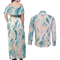 Hawaii Lei Seashells Starfish Couples Matching Off Shoulder Maxi Dress and Long Sleeve Button Shirt Fresh Summer Vibe - Polynesian Pride