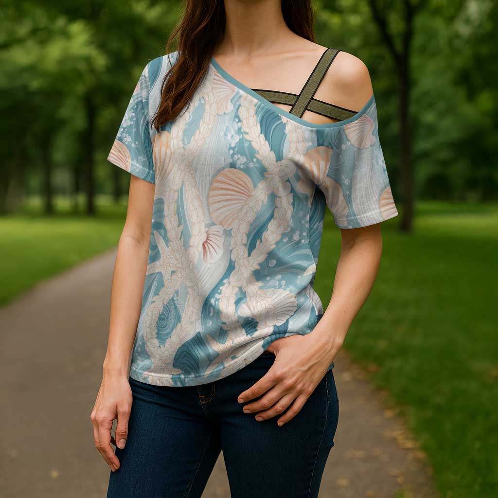 Hawaii Lei Seashells Starfish Cross Shoulder Shirt Fresh Summer Vibe - Polynesian Pride