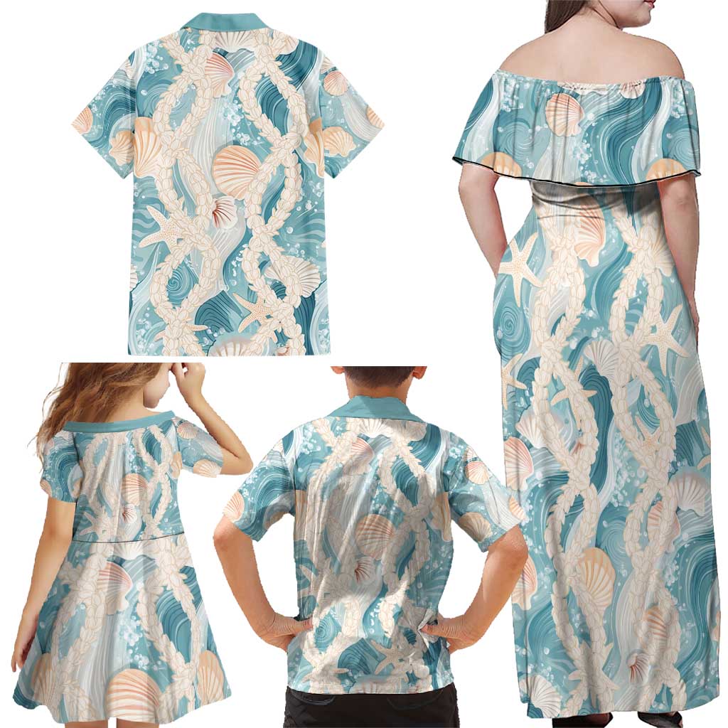 Hawaii Lei Seashells Starfish Family Matching Off Shoulder Maxi Dress and Hawaiian Shirt Fresh Summer Vibe - Polynesian Pride