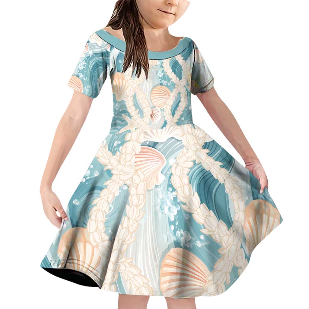 Hawaii Lei Seashells Starfish Family Matching Off Shoulder Short Dress and Hawaiian Shirt Fresh Summer Vibe - Polynesian Pride