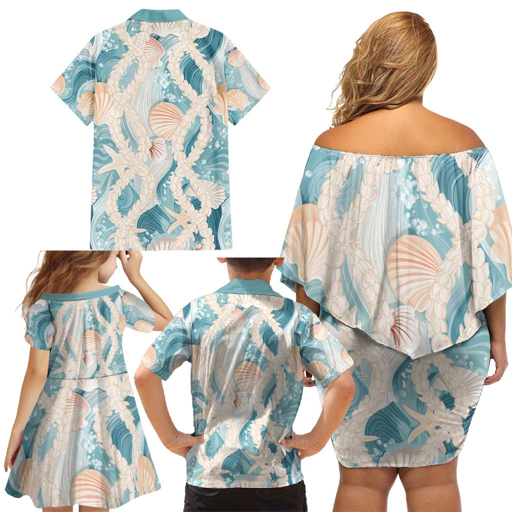Hawaii Lei Seashells Starfish Family Matching Off Shoulder Short Dress and Hawaiian Shirt Fresh Summer Vibe - Polynesian Pride